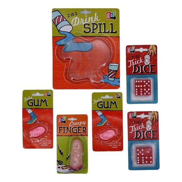 Go Games Novelty Items - Fake Gum/Creepy Finger/Trick Dice/2 in 1 Drink Spill - Picture 1 of 2